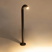 Black metal cane-shaped bollard light with warm curved LED outdoor aluminum light for modern landscape by DecorBites LED Outdoor