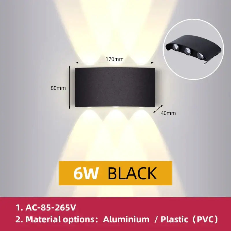 Black 6w wall light with three led outdoor garden lights in aluminum or pvc for DecorBites led outdoor use