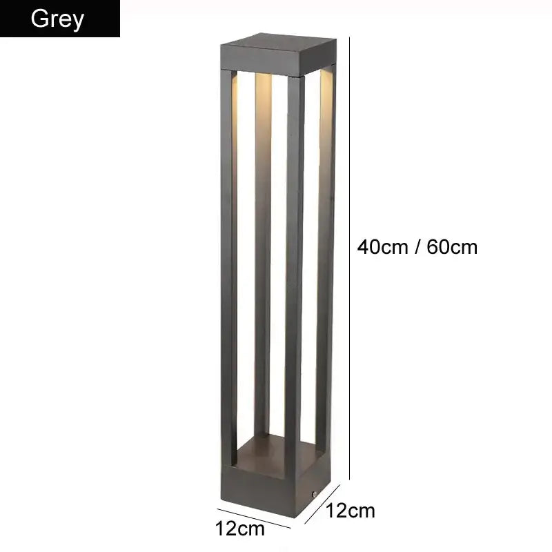 Modern grey decorbites led outdoor lawn light with sleek rectangular design and vertical light strips for garden use