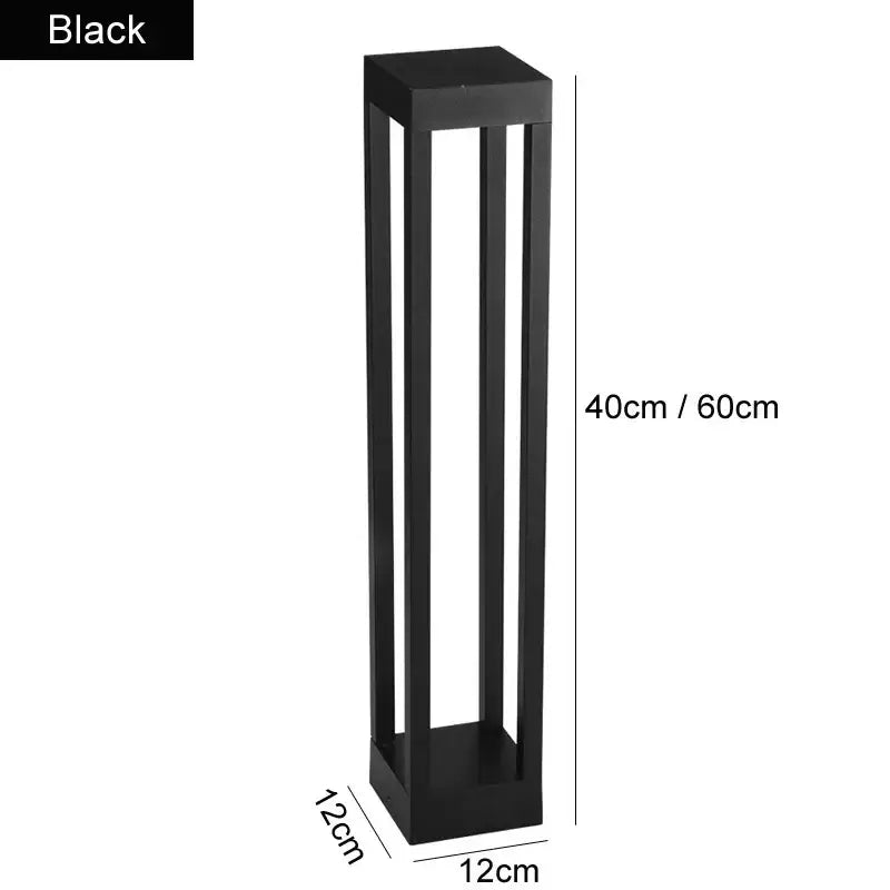 Black rectangular planter with vertical slats in decorbites led outdoor lawn light for modern outdoor lighting setup