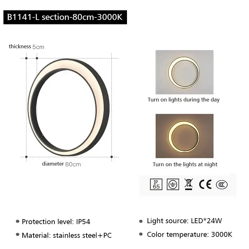 Decorbites led outdoor wall lamp with 80cm stainless steel frame emitting warm white 3000k illumination