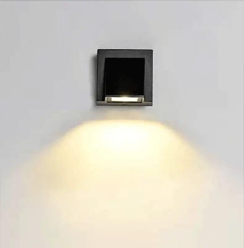 Black square wall light with warm white led illumination from DecorBites led outdoor porch waterproof yard lamp kit