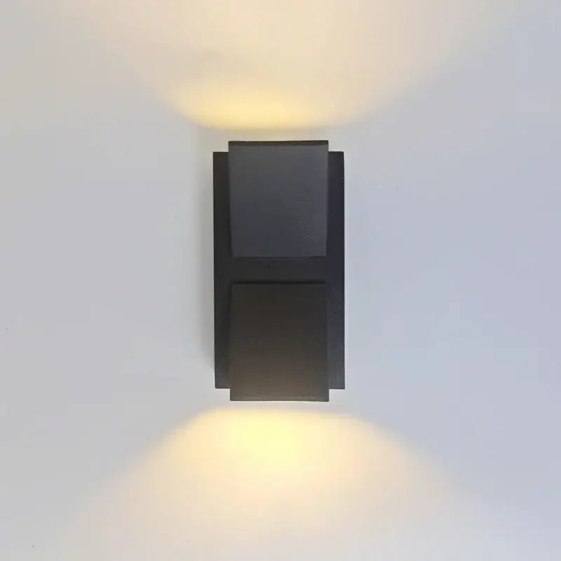 Modern black rectangular decorbites led outdoor wall light with two stacked panels for warm led outdoor porch lighting
