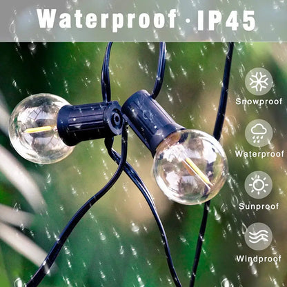 DecorBites™ clear glass globe outdoor string lights with black bases and cords ideal for wedding party use