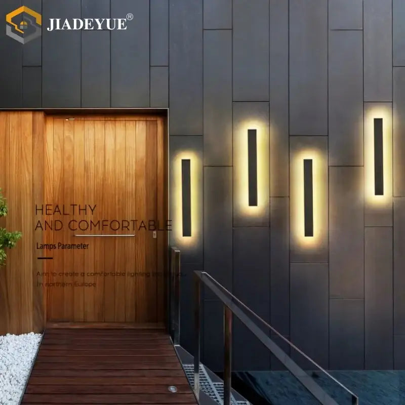 DecorBites™ modern outdoor wall lamp with sleek black frame and warm yellow LED lighting for balcony garden porch