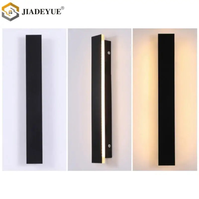 Black rectangular led outdoor wall lamp with slim modern design and warm light for balcony garden porch lighting