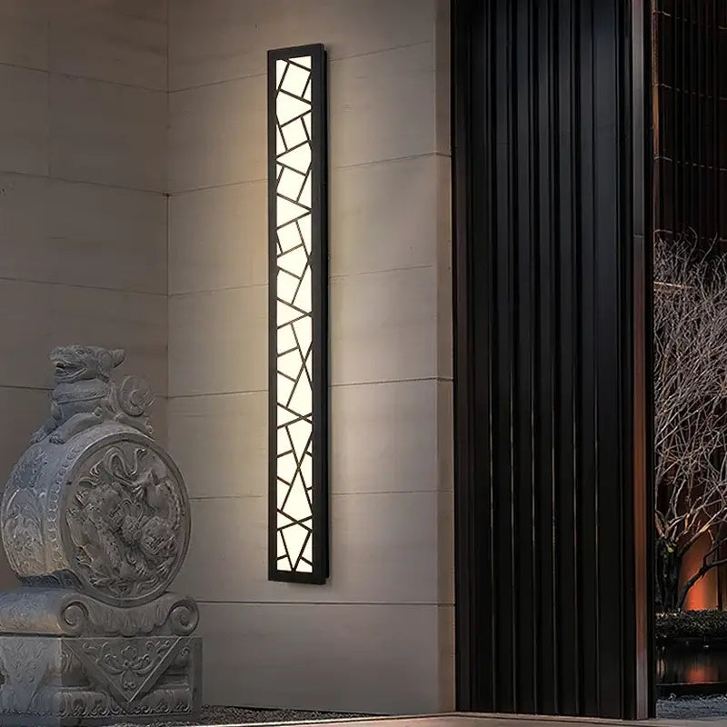 Modern black-framed outdoor wall lamp with geometric illuminated glass panels ip65 aluminum for villa porch