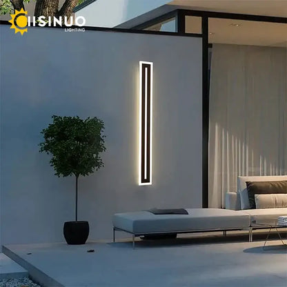 Modern minimalist decorbites led outdoor wall lamp with black aluminum frame and glowing white light strip ip65 waterproof