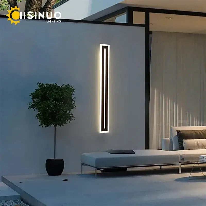 Modern minimalist decorbites led outdoor wall lamp with black aluminum frame and glowing white light strip ip65 waterproof