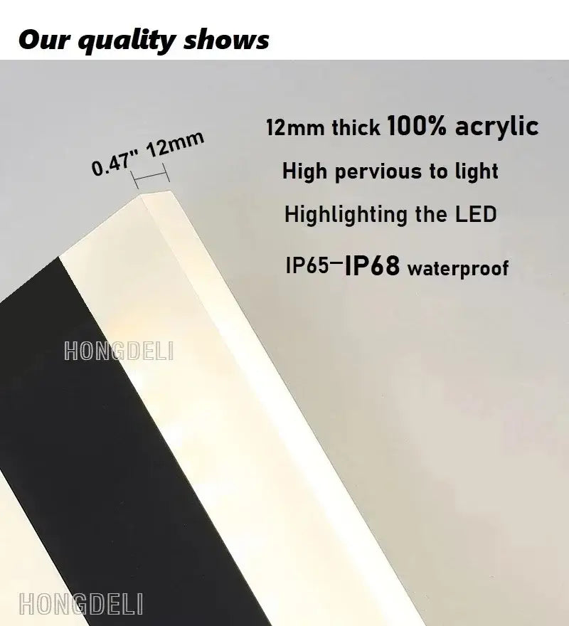 Decorbites™ sleek 12mm black and white acrylic led strip outdoor wall lamp with high light permeability and ip65 waterproof design