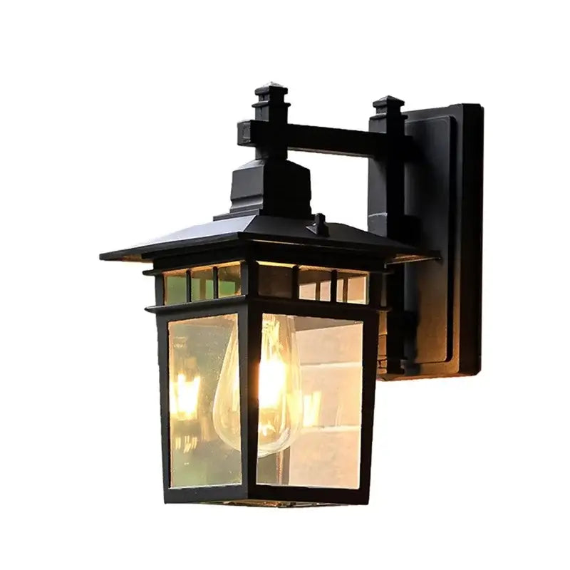 Black wrought iron decorbites led outdoor wall lamp with clear glass panels and vintage-style bulb waterproof design