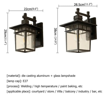 Decorbites led outdoor wall lamp in retro black die-cast aluminum with clear glass panels and traditional design