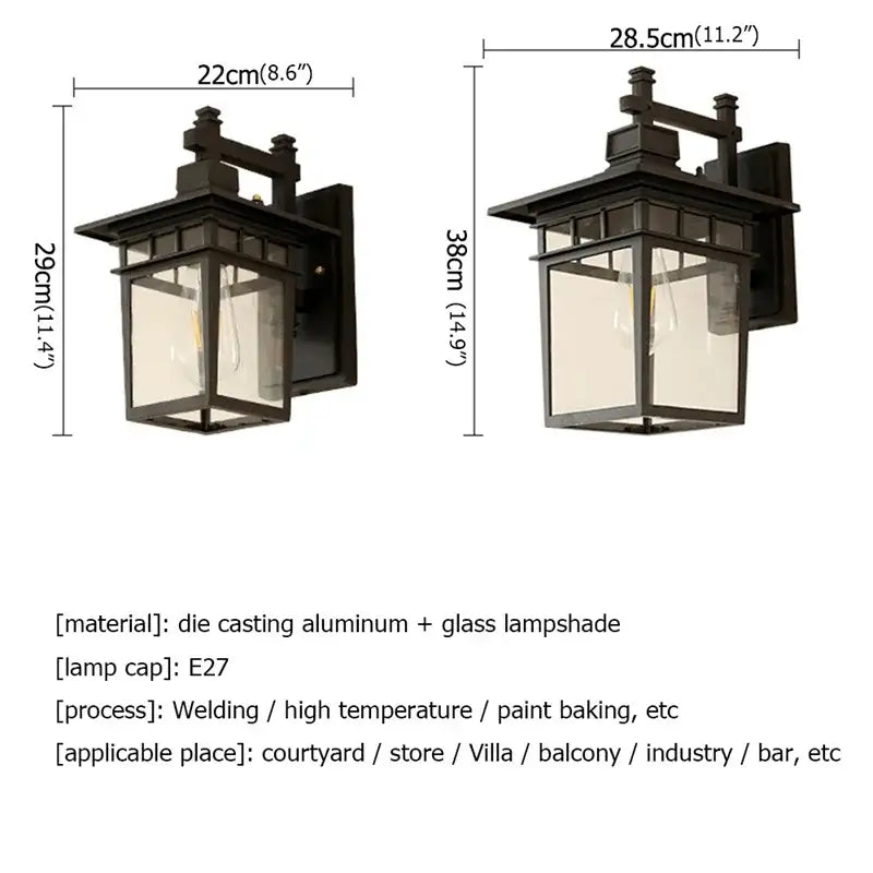 Decorbites led outdoor wall lamp in retro black die-cast aluminum with clear glass panels and traditional design
