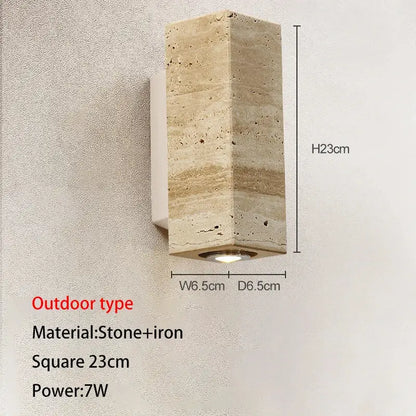 Beige stone and iron decorbites led outdoor wall lamp with a square 23cm design for garden and courtyard lighting