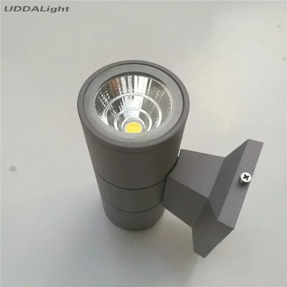 Gray cylindrical outdoor wall lamp decorbites™ led spotlight with yellow cob light source for porch lighting
