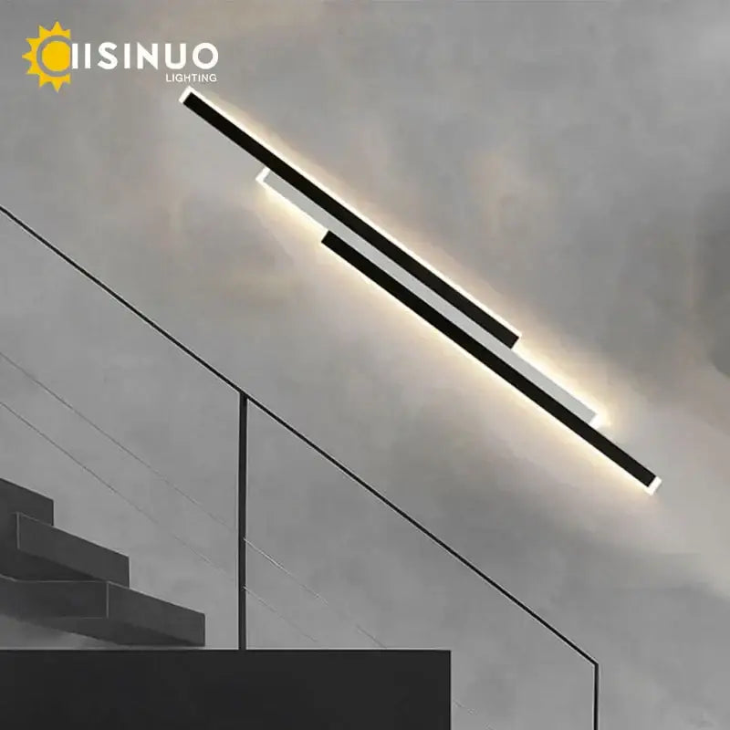Modern black and white linear led outdoor wall sconce by DecorBites with sleek minimalist design for garden and porch lighting