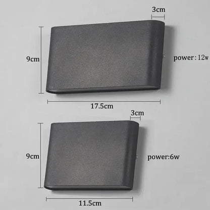 Two gray matte aluminum decorbites led outdoor wall lights with curved edges 6w 12w ip65 waterproof wall light