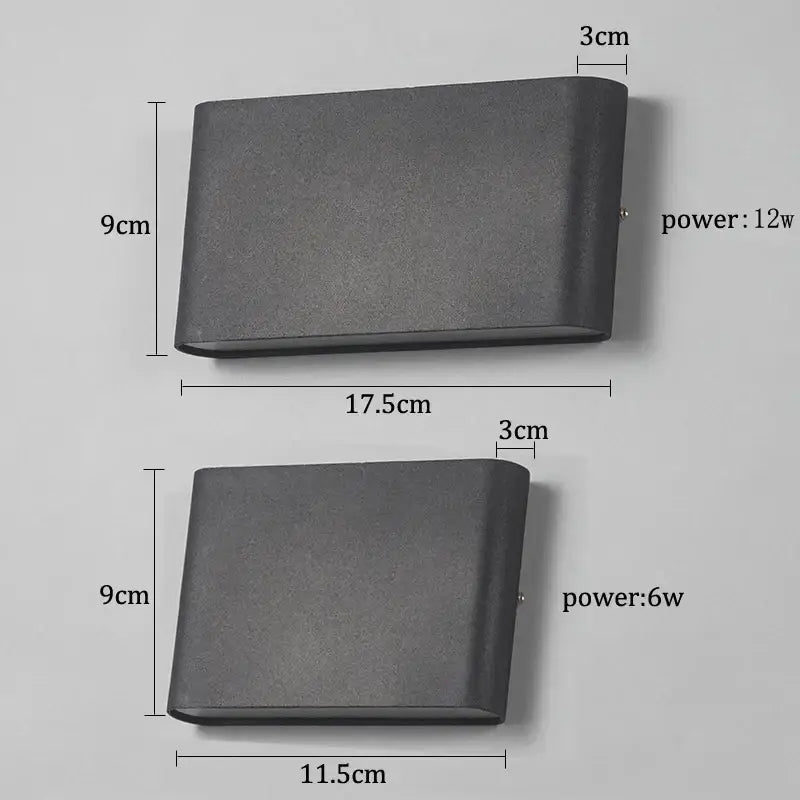 Two gray matte aluminum decorbites led outdoor wall lights with curved edges 6w 12w ip65 waterproof wall light