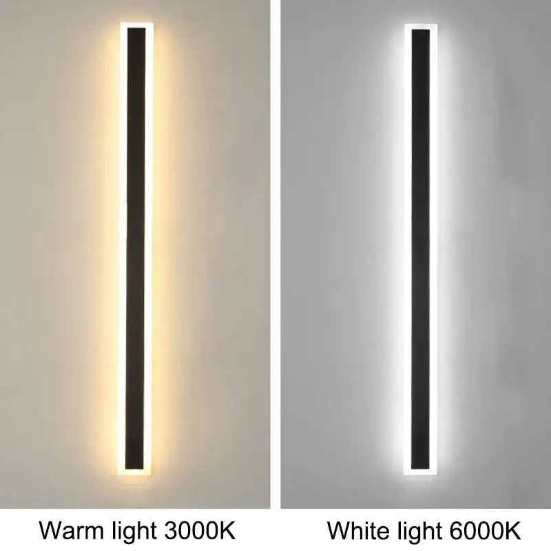 Modern minimalist decorbites led outdoor wall light with sleek black rectangular body and warm or cool led strip lighting