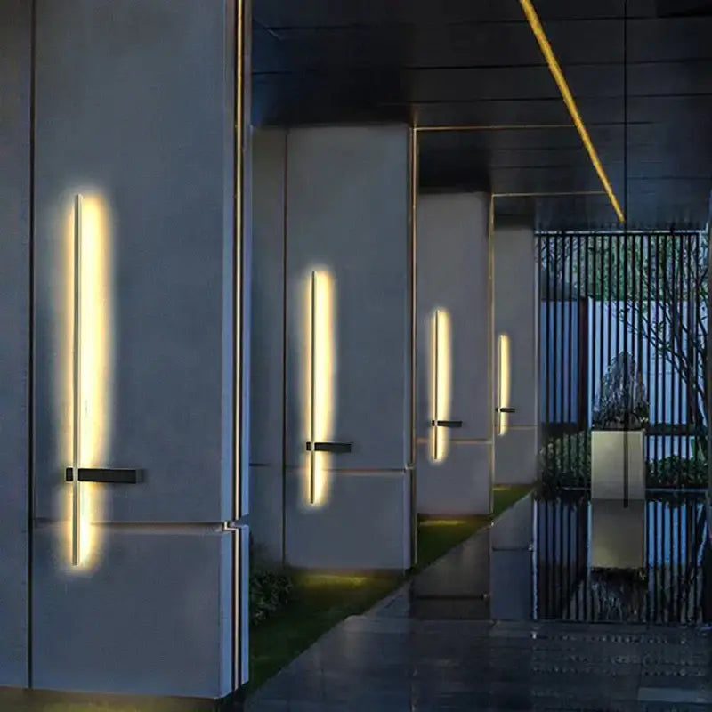 Decorbites™ led outdoor wall light modern minimalist wall light with vertical led bars emitting warm yellow glow for patio