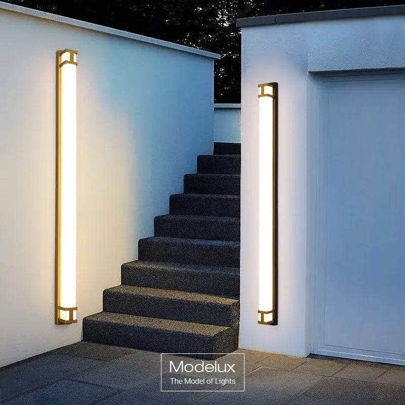 Gold-finished decorbites led outdoor wall lamp with sleek modern design emitting warm white light for outdoor use