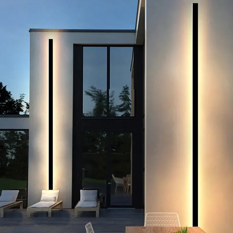 Modern black decorbites led outdoor wall light with vertical led sconces and warm ambient lighting for porch or patio
