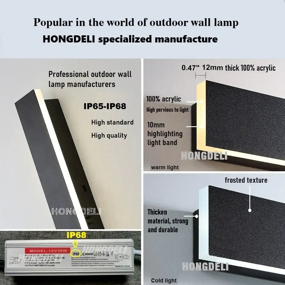 Black 12mm acrylic decorbites led outdoor wall light with sleek modern design and integrated led lighting for outdoor use