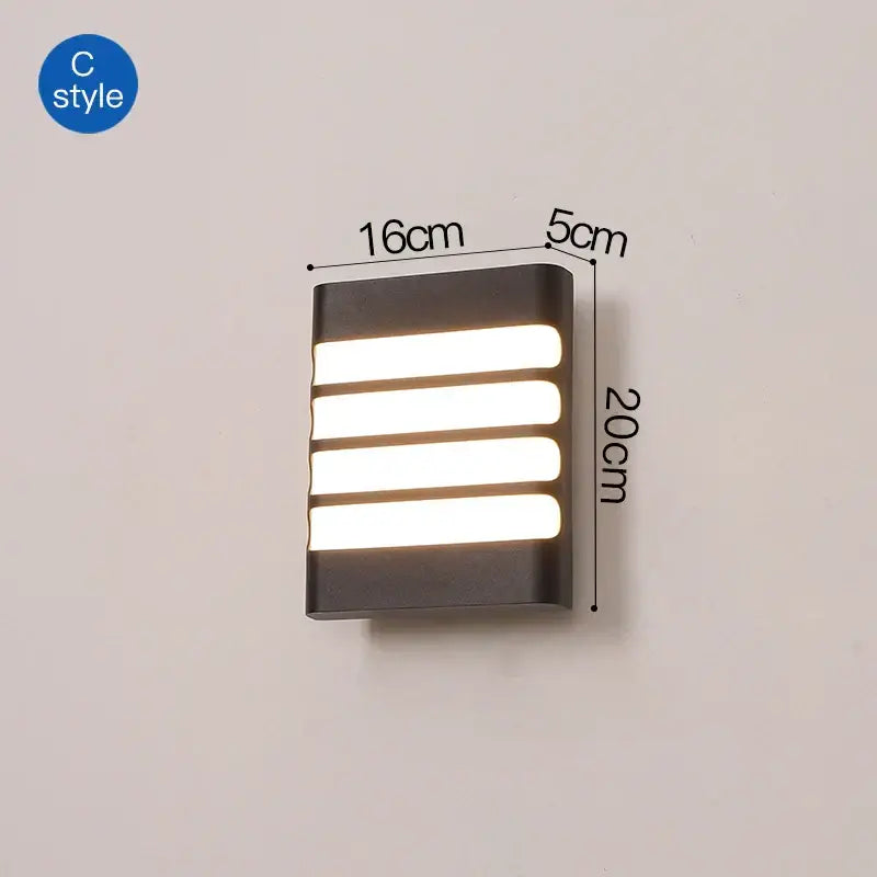 Modern black c-style decorbites led outdoor wall sconce light with three horizontal illuminated strips for outdoor wall use