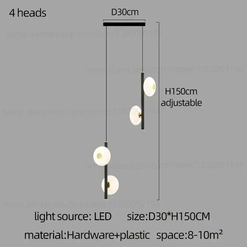 Modern minimalist decorbites led oval chandelier with four white glass shades on adjustable black metal frame for indoor use