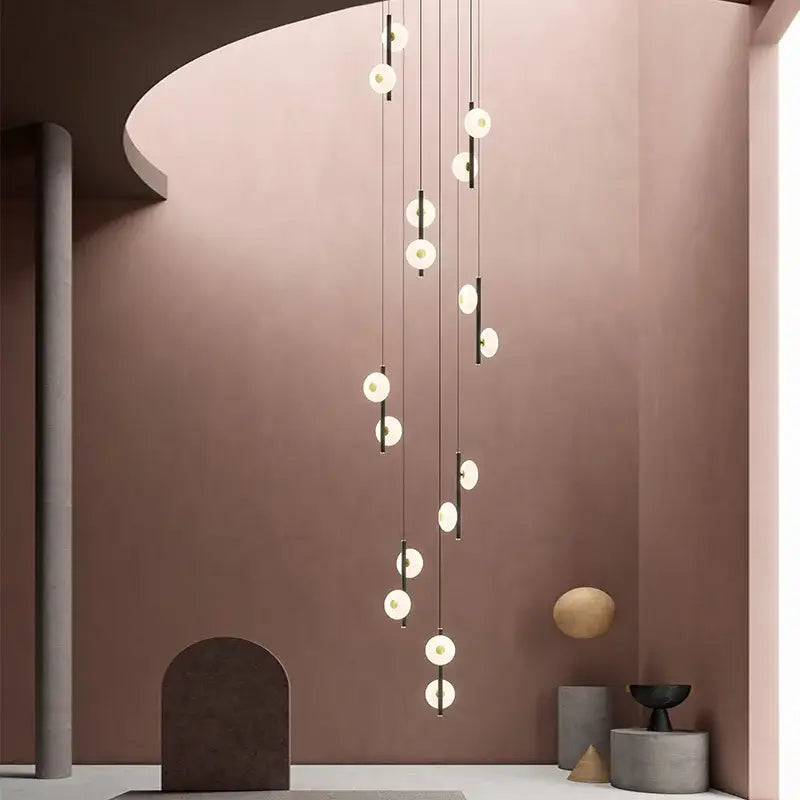 Decorbites led oval chandelier featuring modern minimalist spherical frosted glass pendant lights with black metal rods