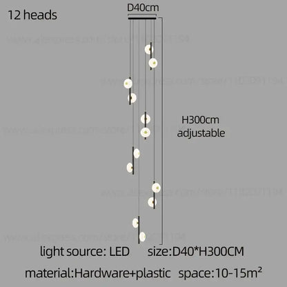 Modern minimalist decorbites led oval chandelier with 12 white spherical led bulbs on black frame for indoor lighting