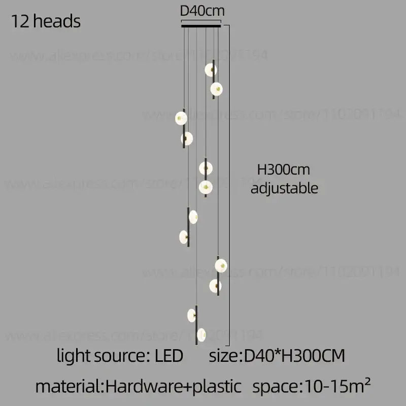Modern minimalist decorbites led oval chandelier with 12 white spherical led bulbs on black frame for indoor lighting