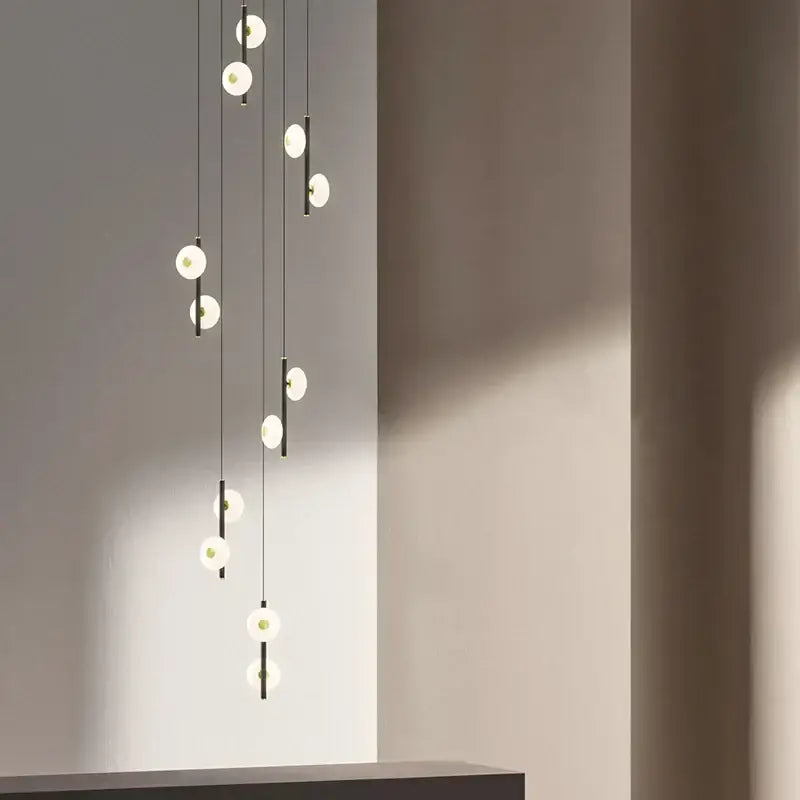 Modern minimalist decorbites led oval chandelier with frosted glass bulbs and black metal rods for bedroom and living room lighting