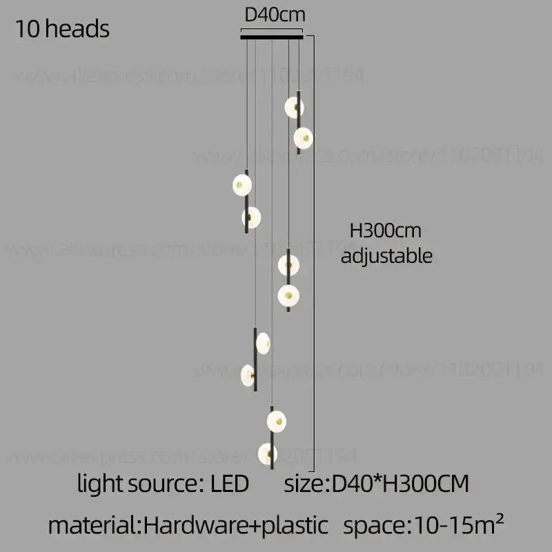 Modern minimalist decorbites led oval chandelier with ten white led bulbs on black frame for adjustable indoor lighting