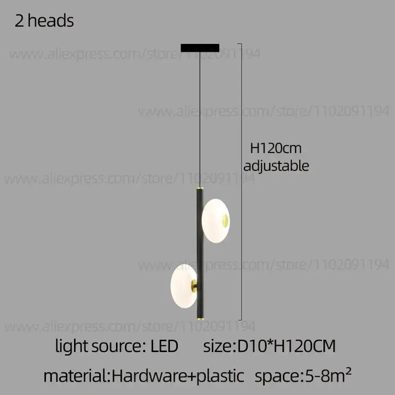 Modern minimalist decorbites led oval chandelier with two frosted white glass shades and black metal rod for indoor lighting