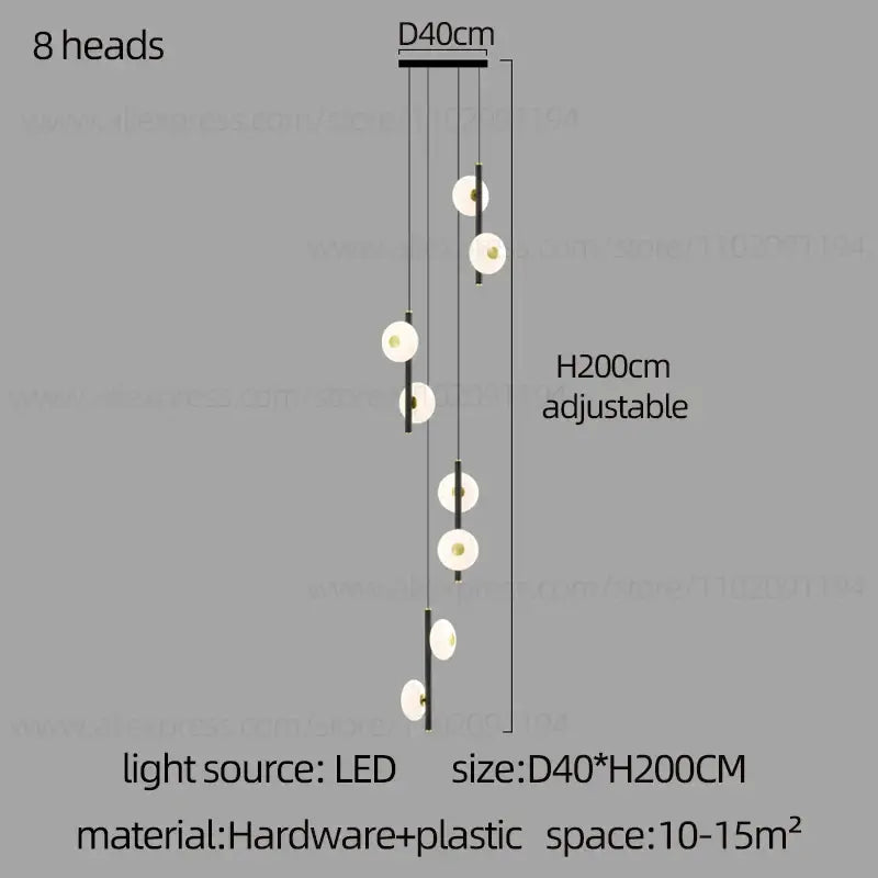 Modern minimalist decorbites led oval chandelier with eight white glass bulbs on black metal frame adjustable to 200cm height
