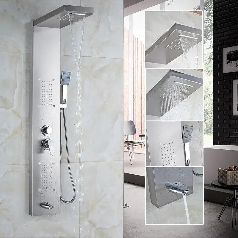 Modern chrome-finished decorbites led panel bath faucet with digital display rainhead handheld spray and massage jets