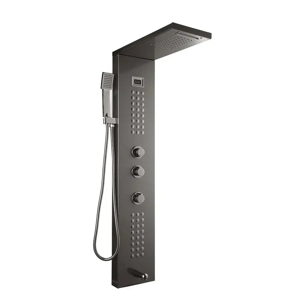 Modern matte black decorbites led panel bath faucet with sleek rectangular design chrome accents and massage spa jets