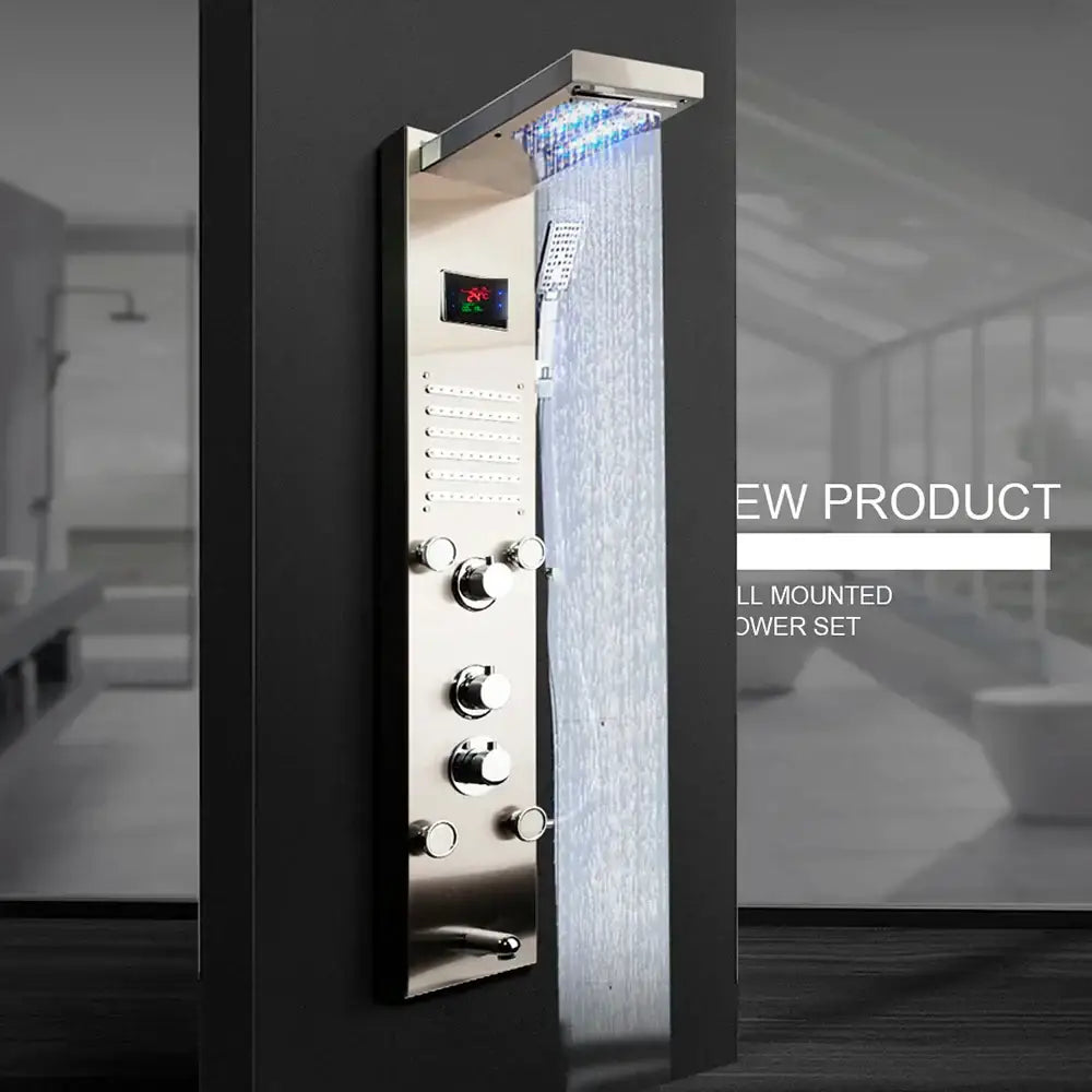 Modern stainless steel decorbites led panel bath faucet with rectangular design integrated led lighting and massage spa jets