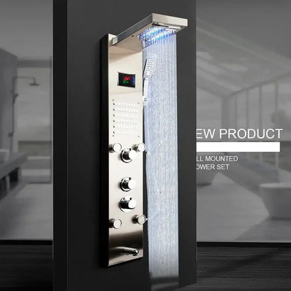 Modern stainless steel decorbites led panel bath faucet with rectangular design integrated led lighting and massage spa jets