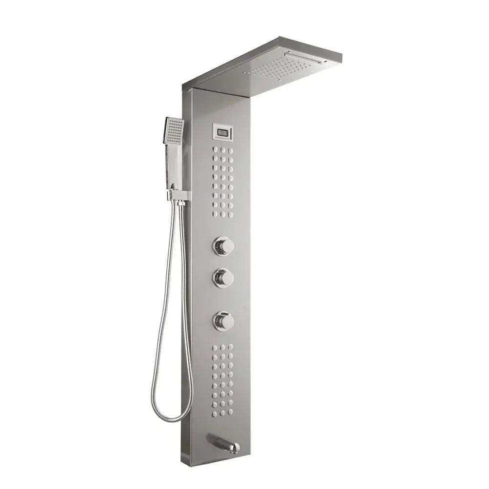 Modern chrome-finished decorbites led panel bath faucet with digital display, massage spa jets, and handheld sprayer controls