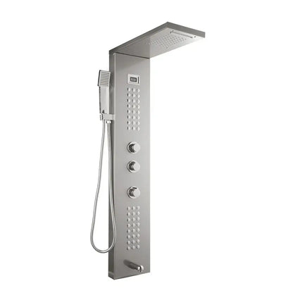 Modern chrome-finished decorbites led panel bath faucet with digital display, massage spa jets, and handheld sprayer controls