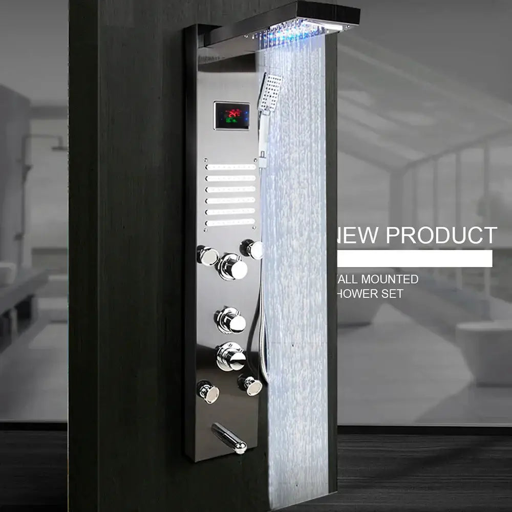 Modern chrome-finished decorbites led panel bath faucet with led lighting and multiple control knobs for spa massage jets