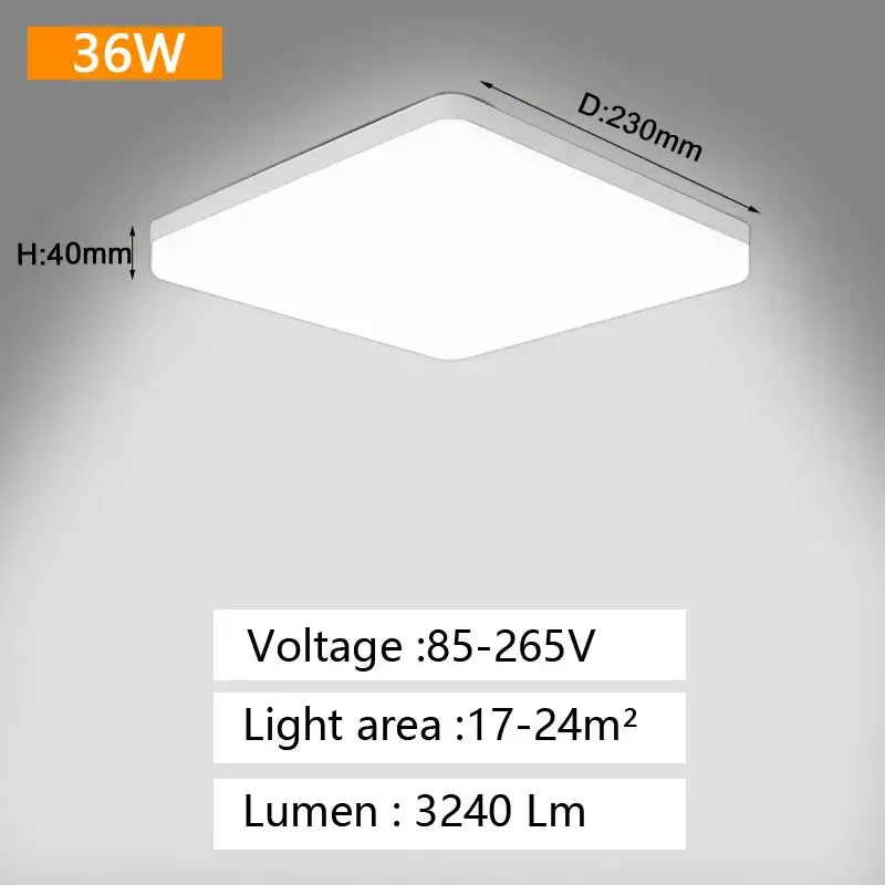 White square decorbites led panel ceiling light 230mm diameter 40mm height for bedroom living room lighting