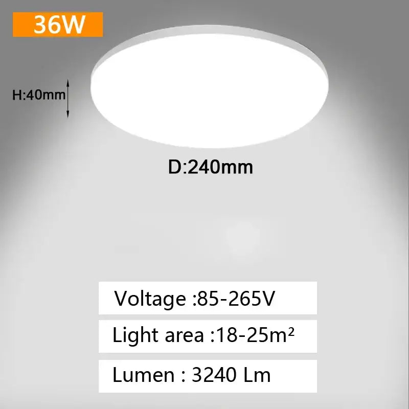 Decorbites led panel 36w circular ceiling light with sleek white diffuser 240mm diameter 40mm height for home lighting