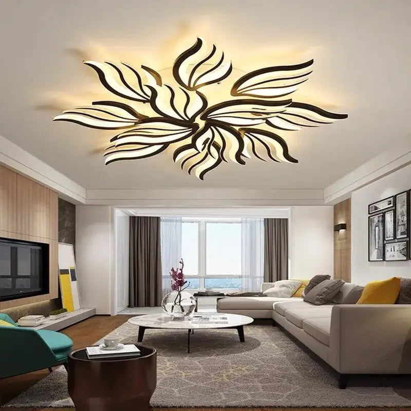 Decorbites led panel ceiling light with black and white leaf design emits warm ambient lighting for modern rooms