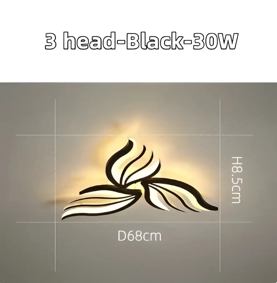 Black three-head wall lamp with sleek leaf design and 30w lighting paired with DecorBites led panel ceiling light