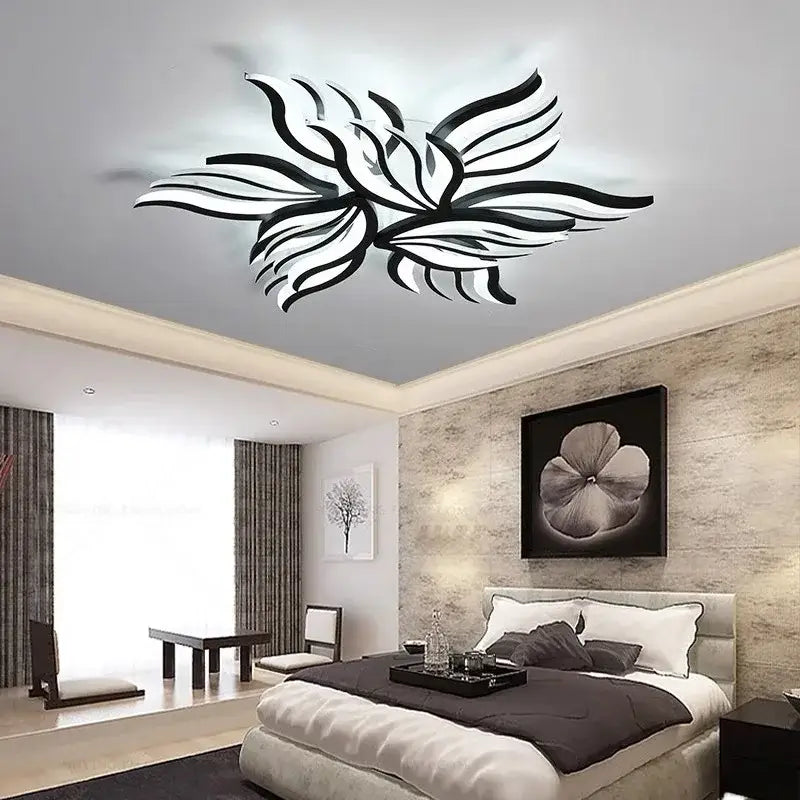Black and white modern floral decorbites led panel ceiling light with layered petal design for living spaces