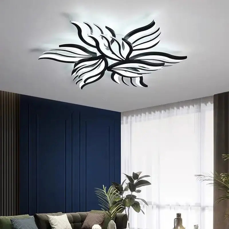 Black and white modern ceiling light with stylized floral design in decorbites led panel dimmable fixture for living room