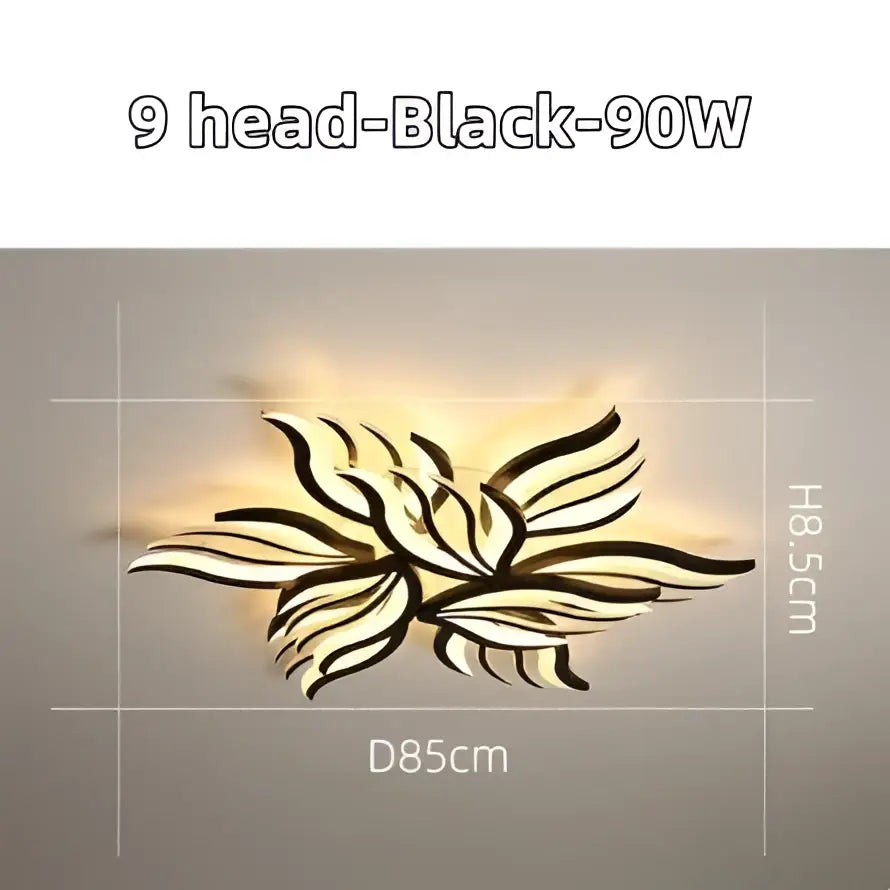 Black 9-head decorbites led panel ceiling light with sleek leaf design and warm glow for modern bedroom and living room